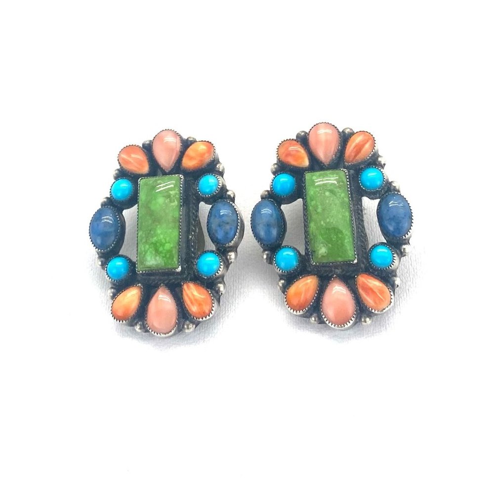 Don Lucas Multi Stone Cluster Clip Earrings